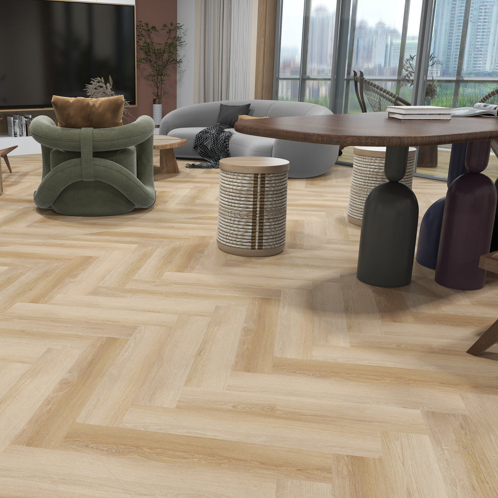 8mm SPC Herringbone Sunlit Timber